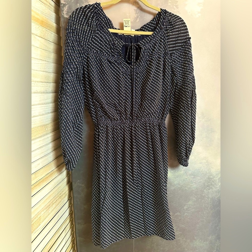 Max Studio Black, blue and White Patterned Long Sleeve Dress